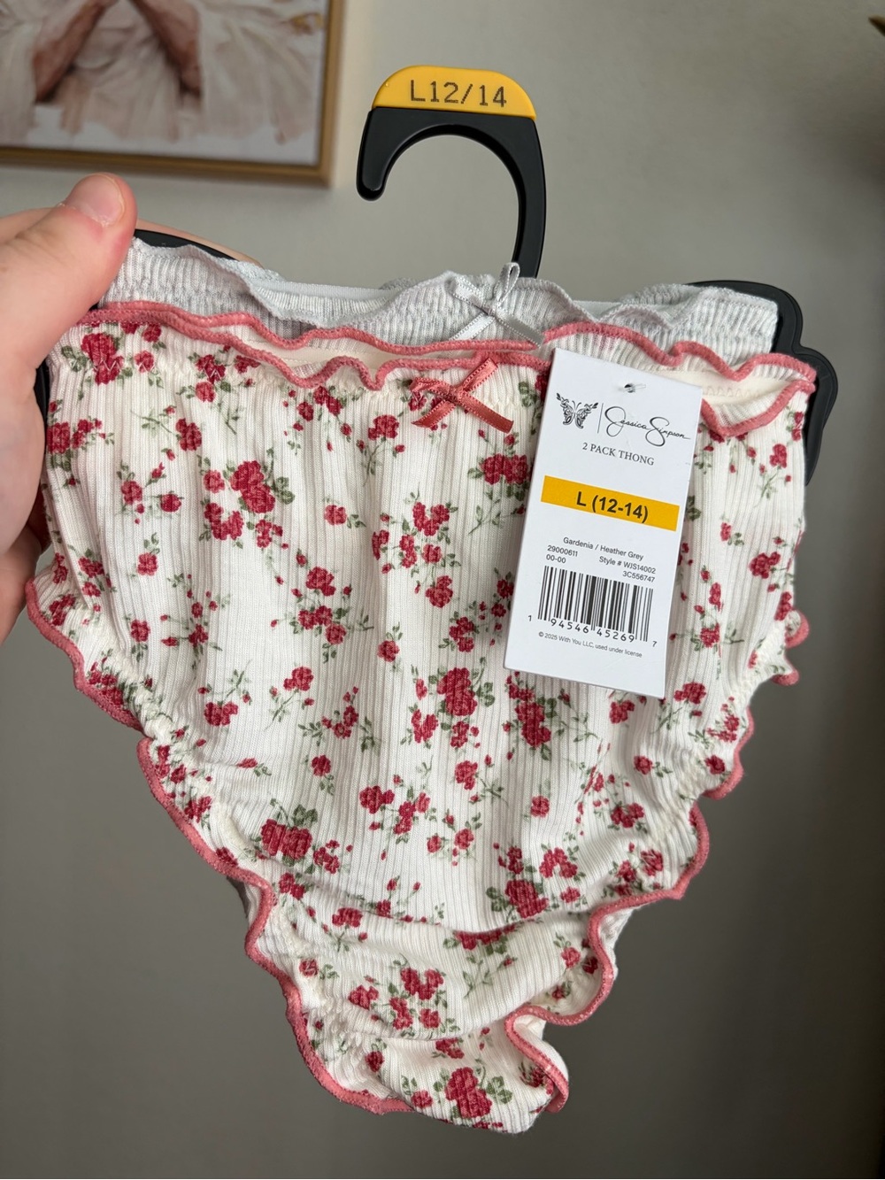 Jessica Simpson 2-Pack Floral Ribbed Thong Underwear
